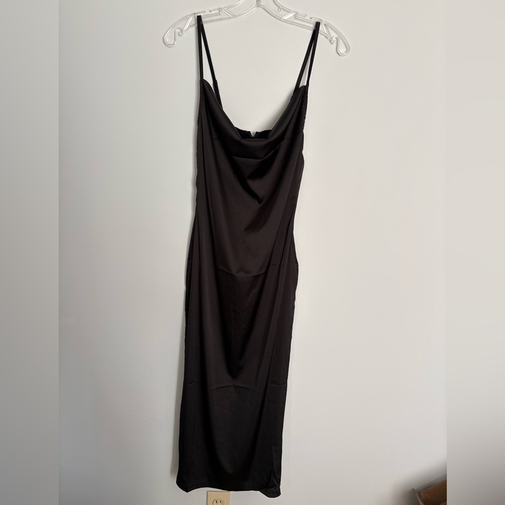 PARISIAN NWT Black Satin Slip Dress Cocktail Party Formal Size US 4 Tall